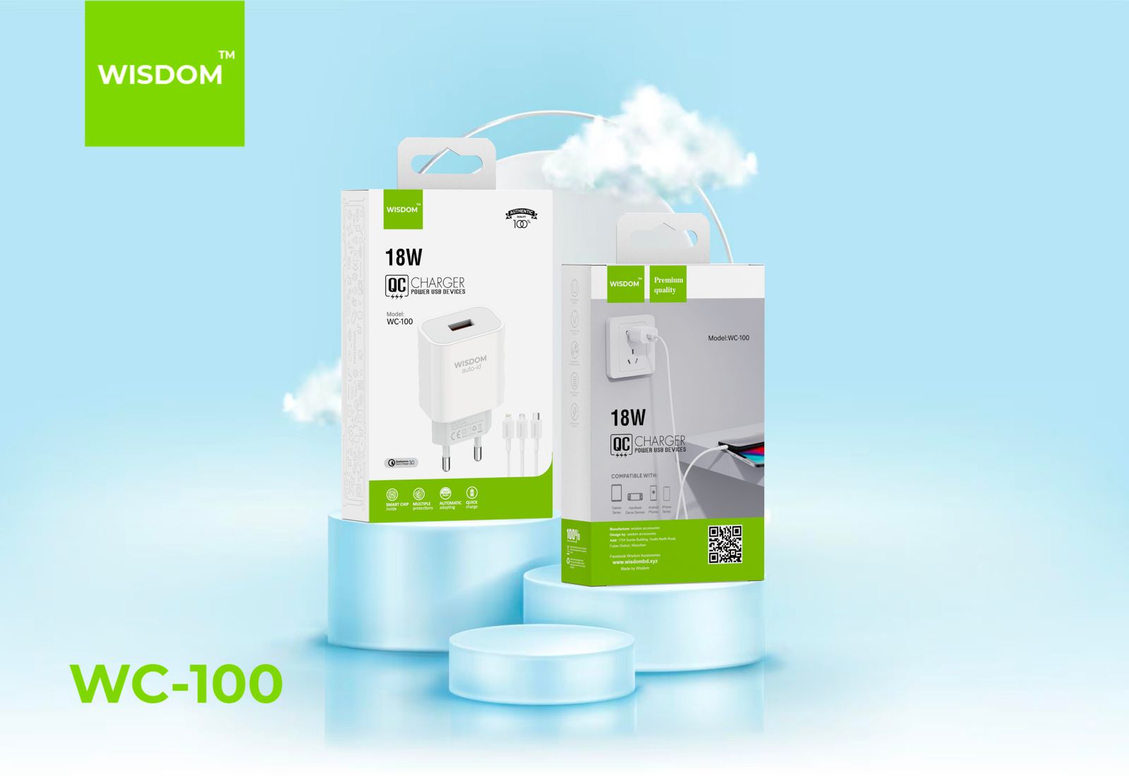 Wisdom WC-100 USB-Type C 18W Quick Charger