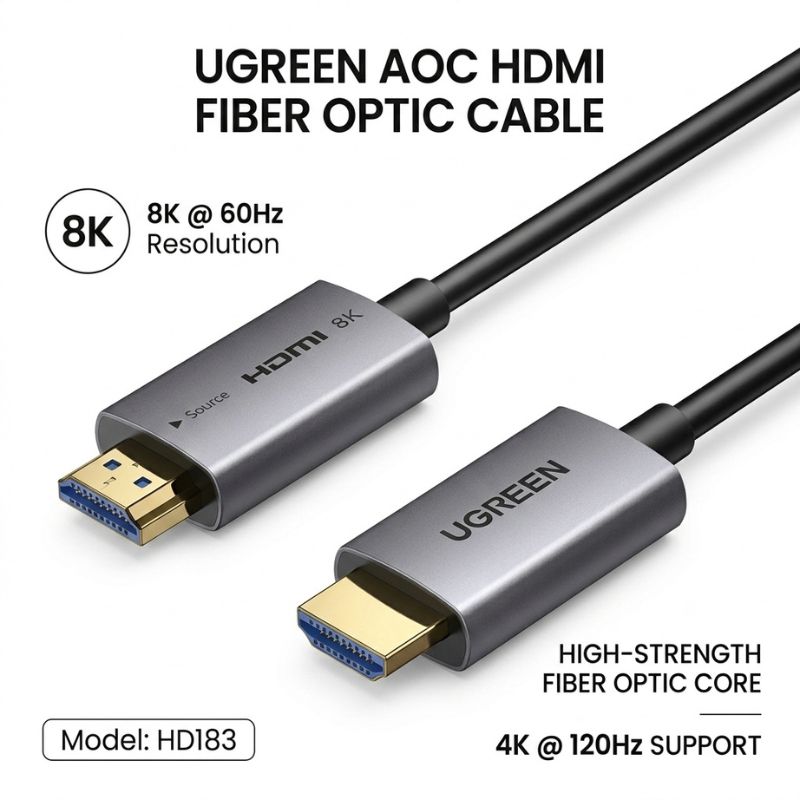 UGREEN 55506 HDMI 8K Fiber Optic Cable Male to Male Aluminum Shell 20m – HD183