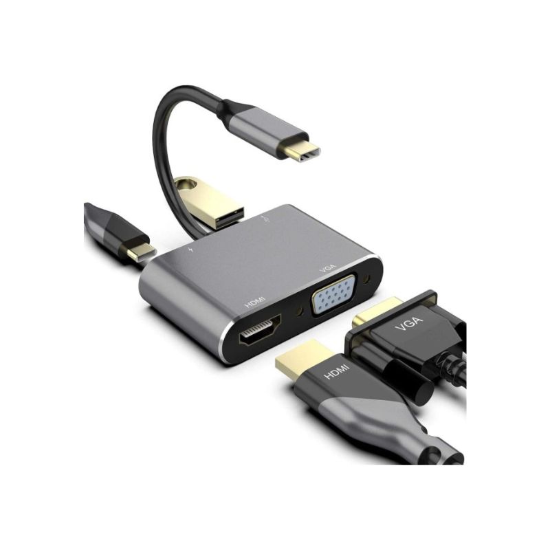 USB C HUB 4 in 1 With (4K HDMI,USB C Port, USB 3.0,VGA)