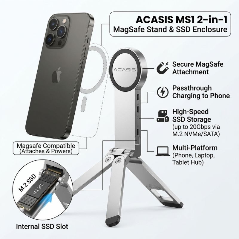 ACASIS MS1 2-in-1 MagSafe iPhone Stand & SSD Enclosure