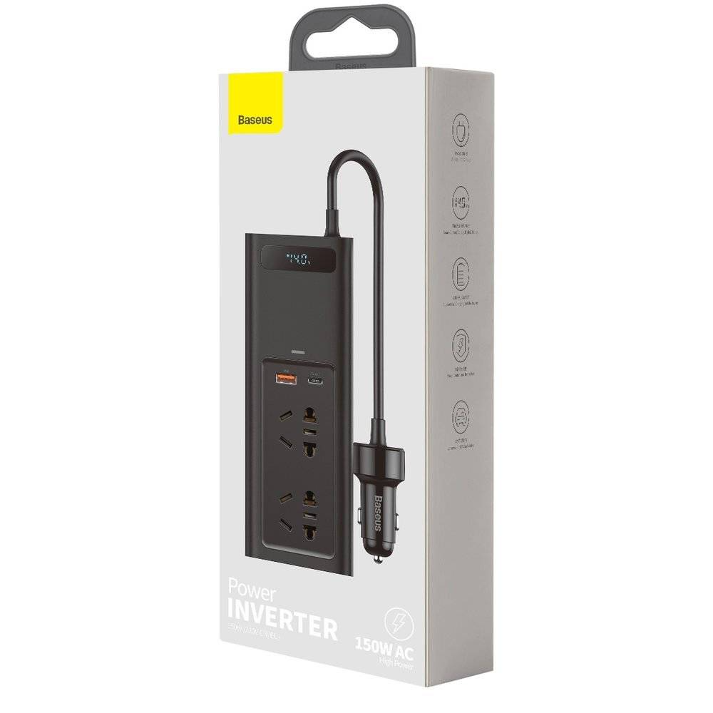 Baseus In-car Inverter 150W 220V CN EU Ports Black