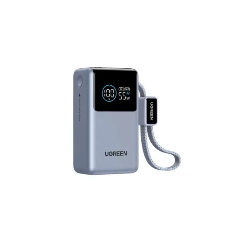UGREEN 75701B 10000mAh 55W Nexode Pro Smar Digital Display Mini Power Bank with Build-in Type-C Cable PB727