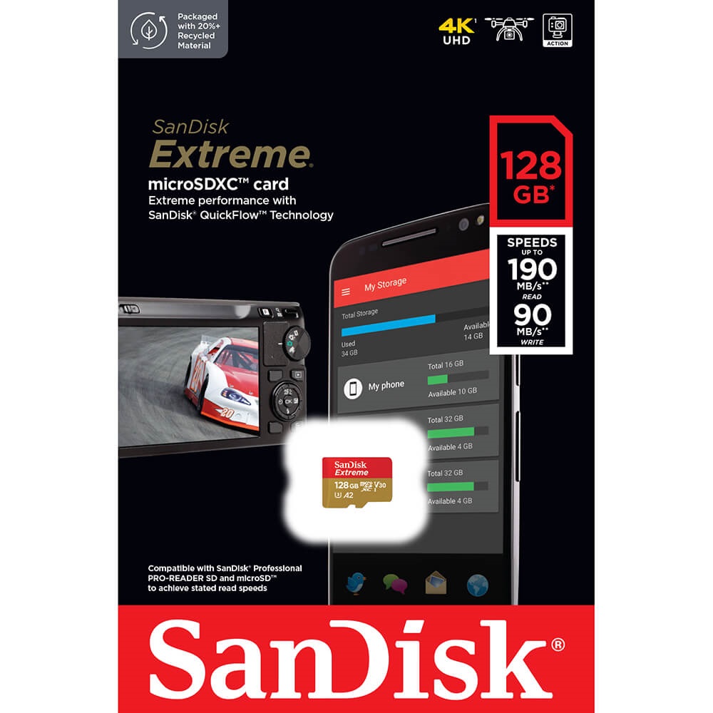 SanDisk Extreme 128GB 190mbps micro SDXC UHS-I Memory Card