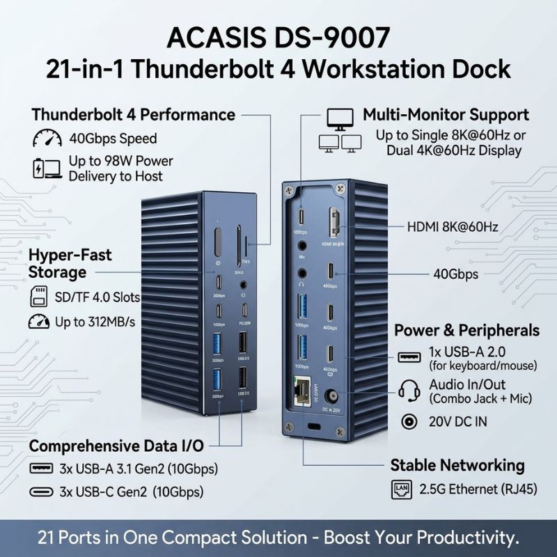 ACASIS DS-9007 21-in-1 Thunderbolt 4 Workstation Dock
