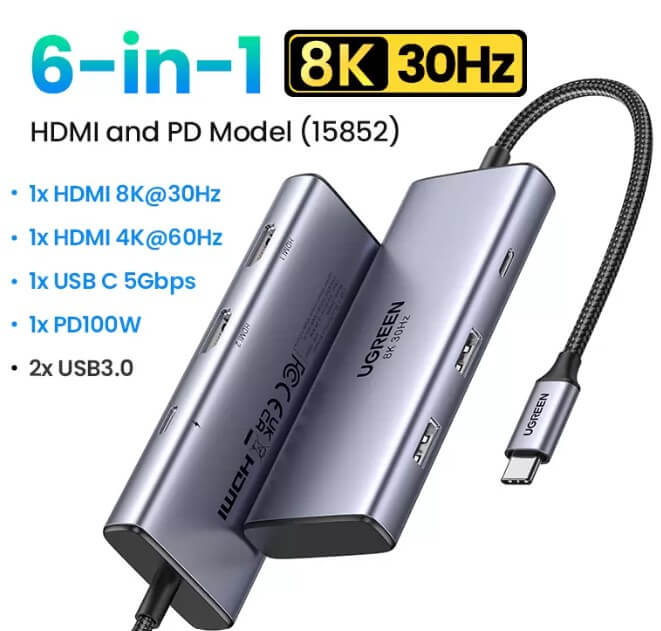 UGREEN 6 in 1 #CM498 USB C Hub (15852)