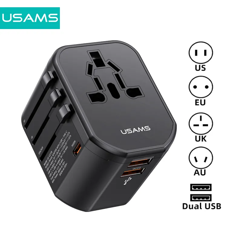 USAMS Universal Travel Adapter 20W + 2 USB Charging Type C