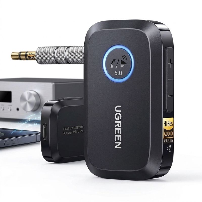 UGREEN 55546 LDAC Hi-Res Rechargeable 3.5mm 6.0 Bluetooth Receiver Audio Adapter – BT509