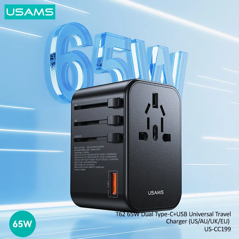USAMS 65W Dual Type C USB Universal Travel Charger
